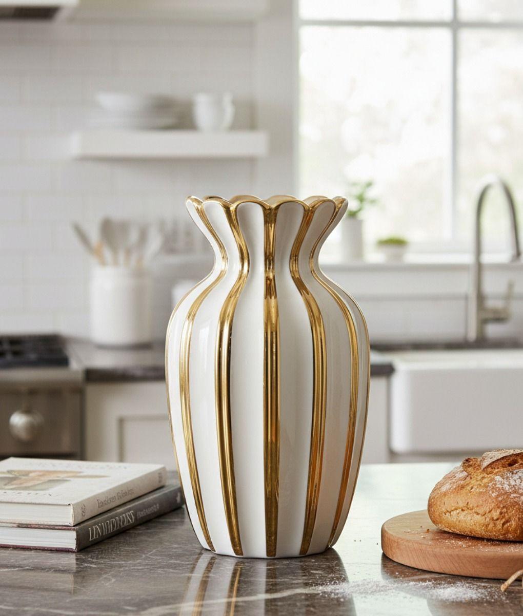 Florero Decorativo Elegancia Rayada Lujo Jarrón Adorno Jhn-8
