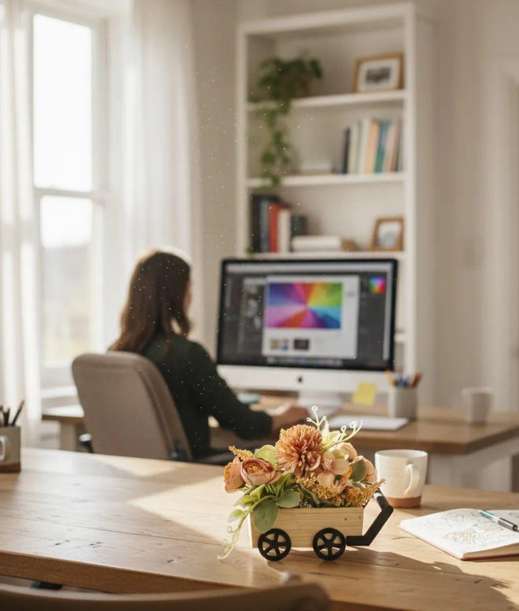 Planta Decorativa Artificial Carretilla Campo Floral Jhn-3