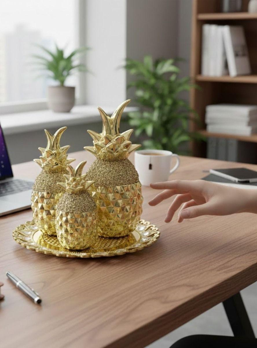 Set 3 Figura Decorativa Piña Elegante Adorno Mesa Centro Jhn-2