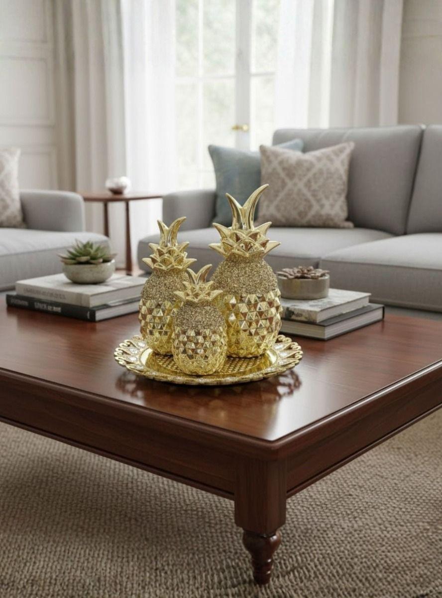 Set 3 Figura Decorativa Piña Elegante Adorno Mesa Centro Jhn-9