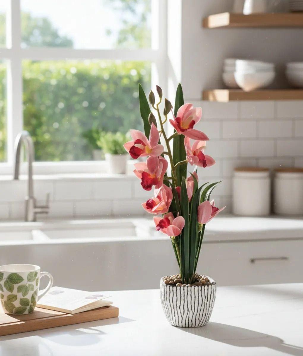 Planta Decorativa Artificial Diseño Orquídea Elegante Jhn-7