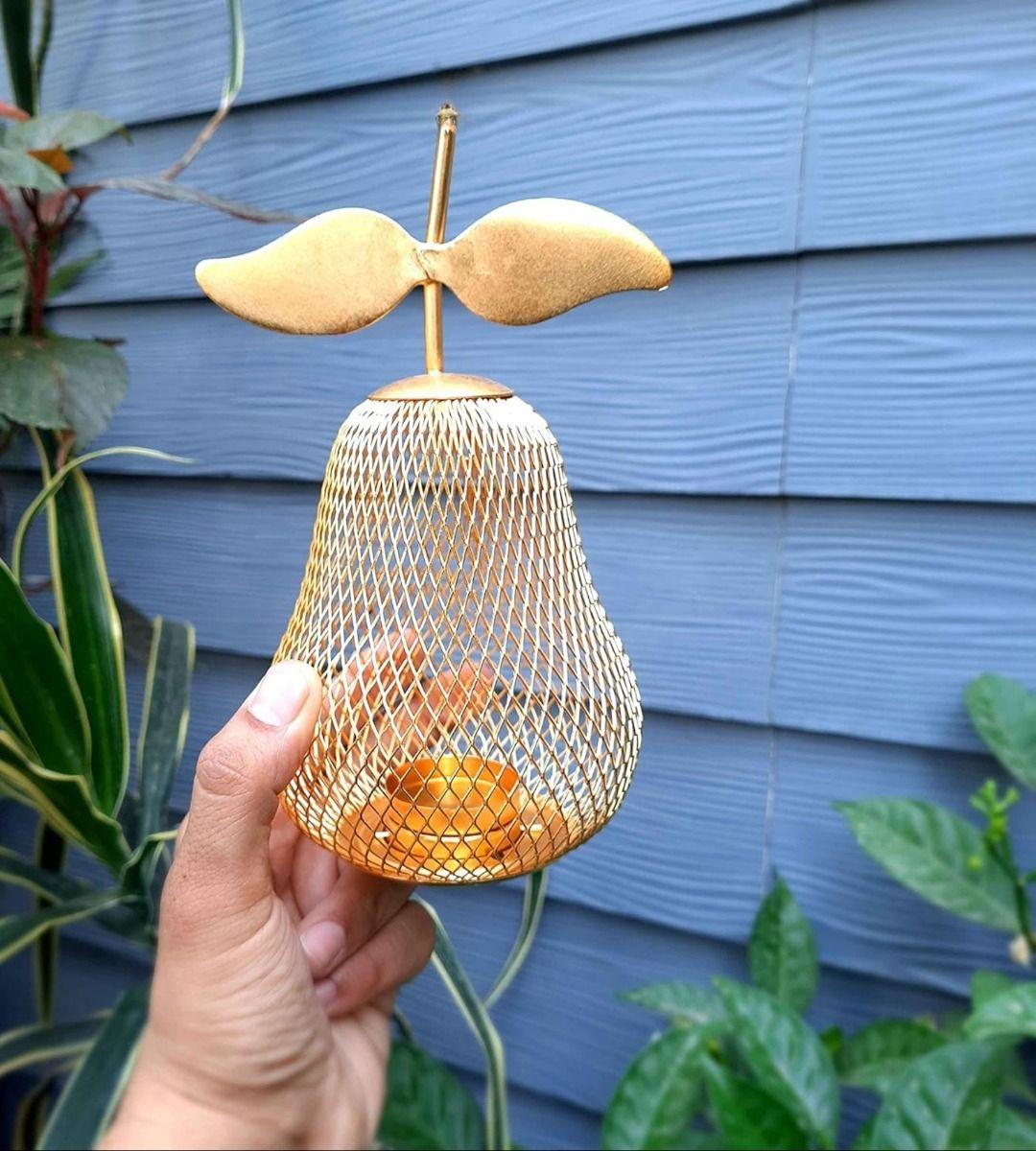 Candelabro Portavelas Pera Dorada Decorativo Farol 21cm Jhn-2