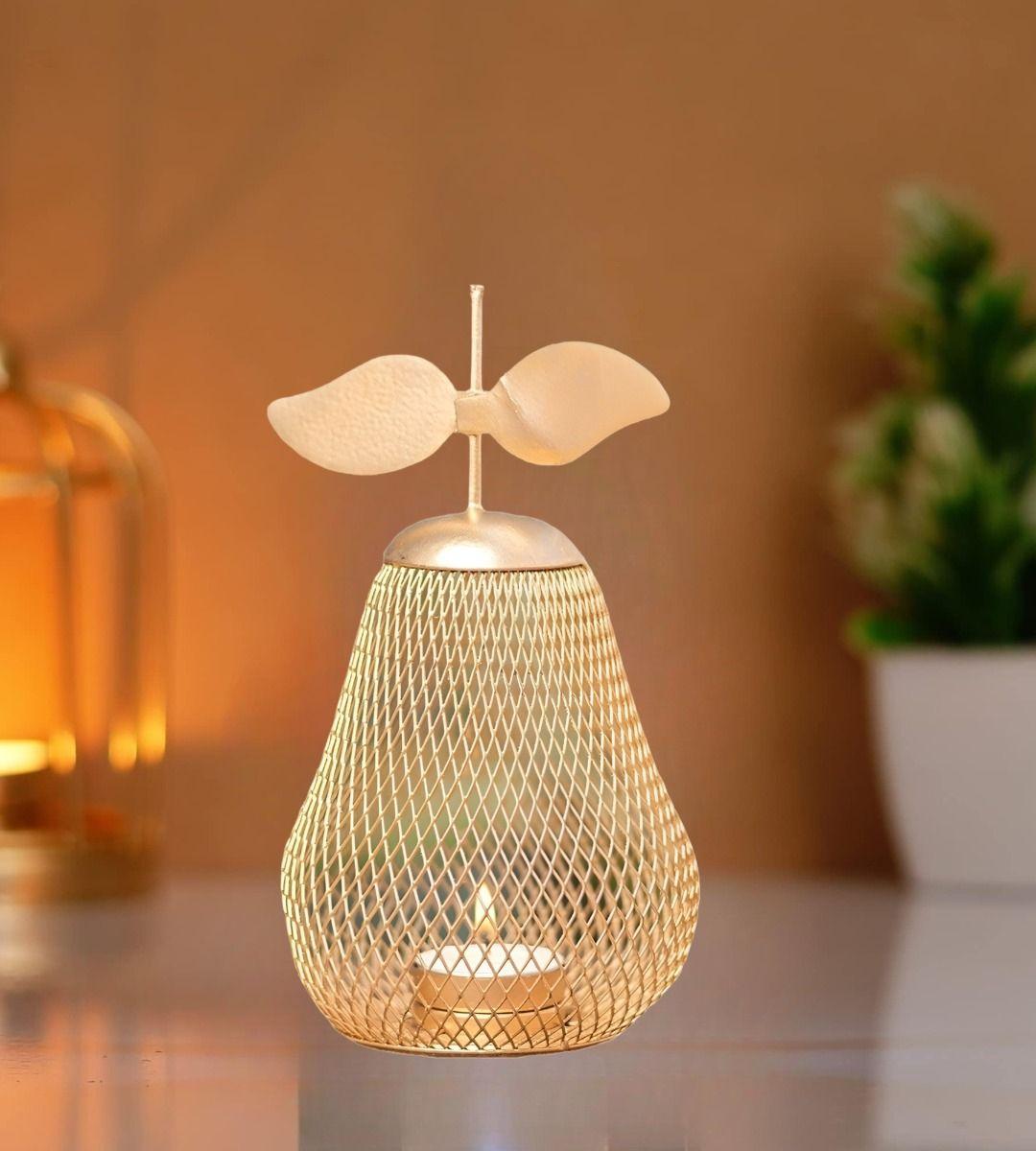 Candelabro Portavelas Pera Dorada Decorativo Farol 21cm Jhn-9