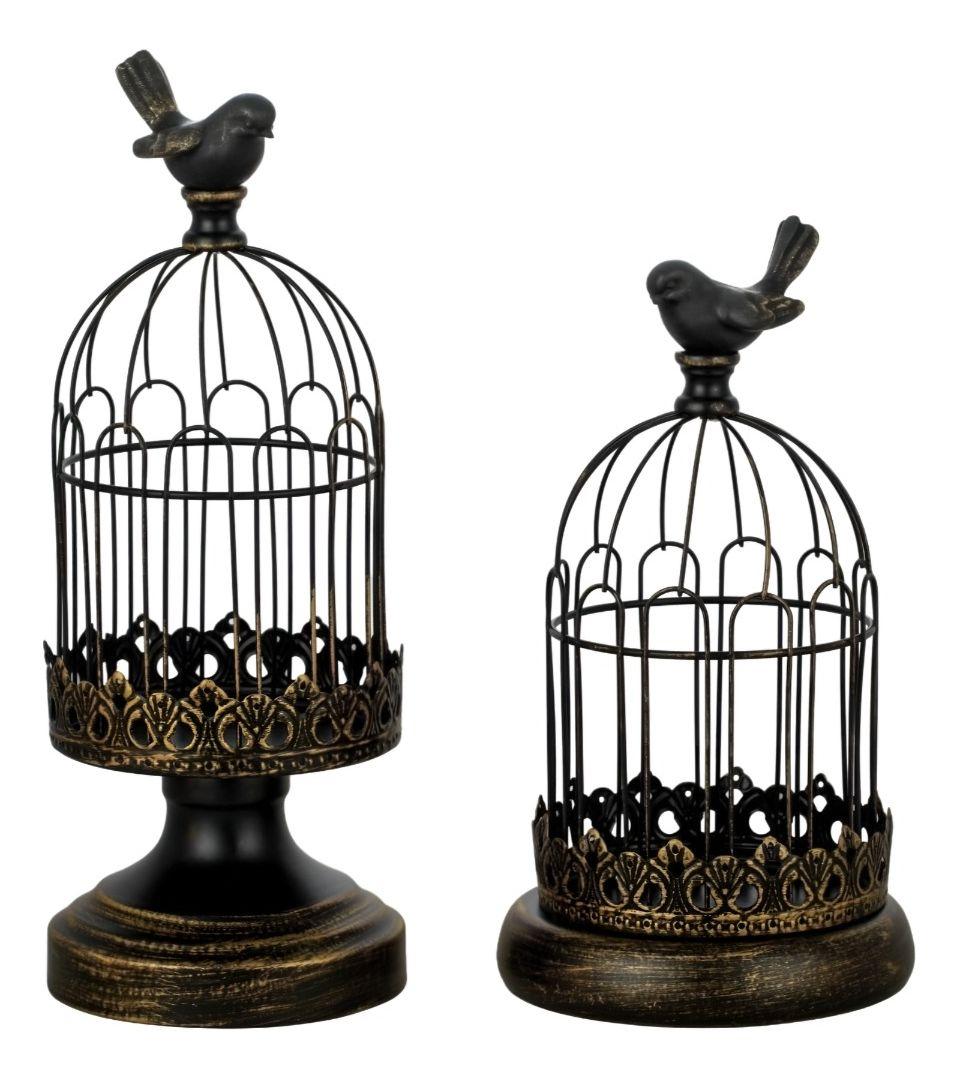 Set de 2 Candelabro Portavelas Decorativo Jaula Negro Jhn-0