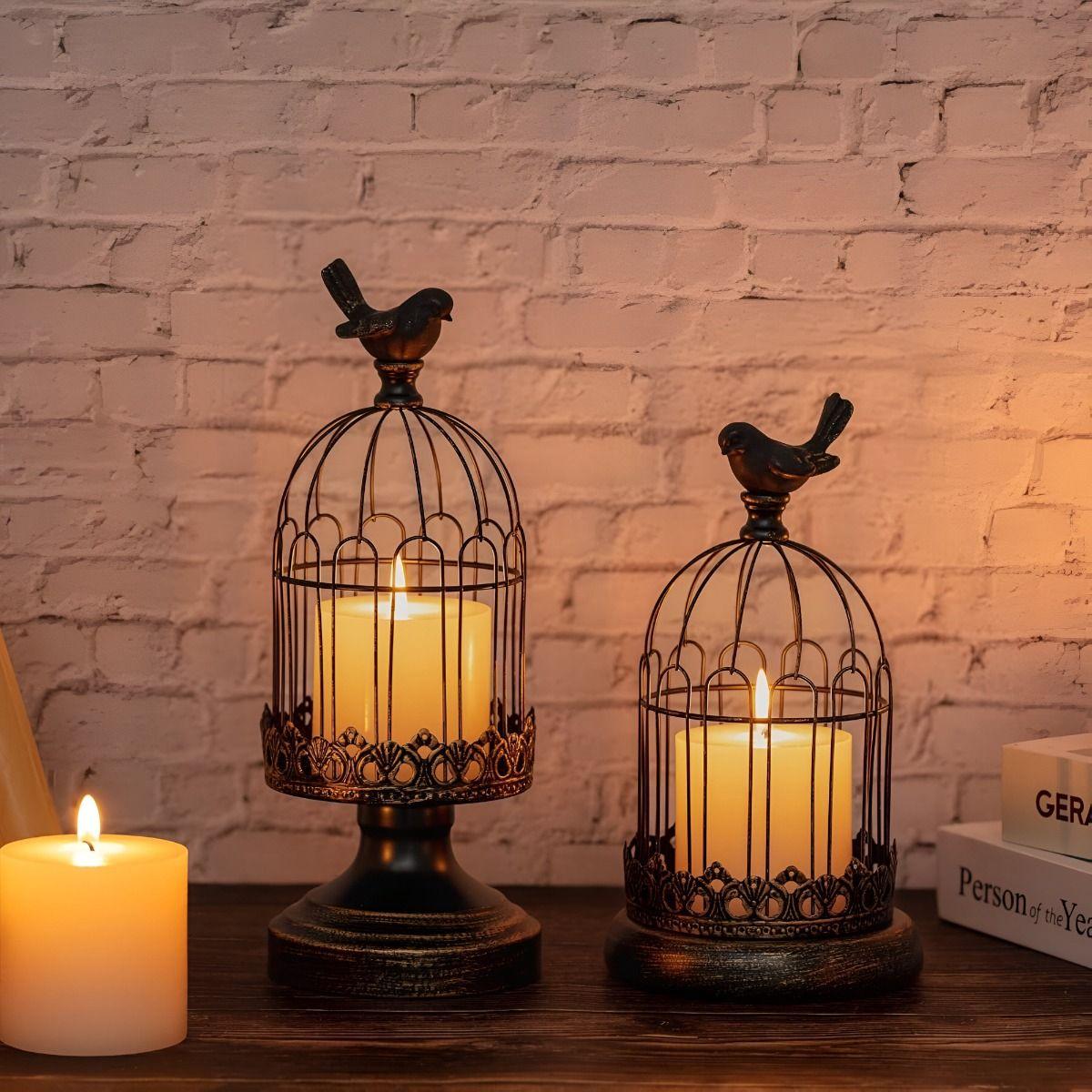 Set de 2 Candelabro Portavelas Decorativo Jaula Negro Jhn-3