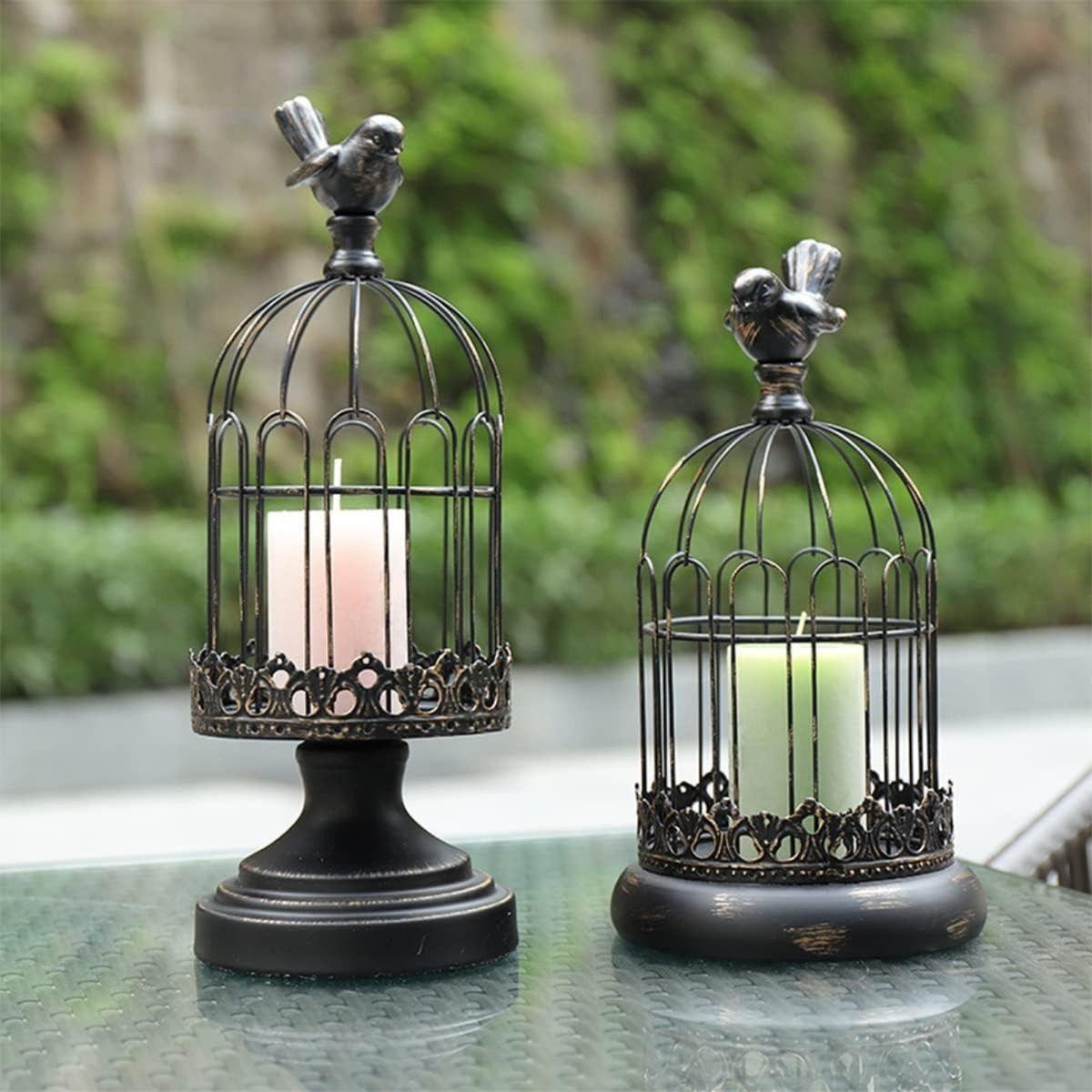 Set de 2 Candelabro Portavelas Decorativo Jaula Negro Jhn-9