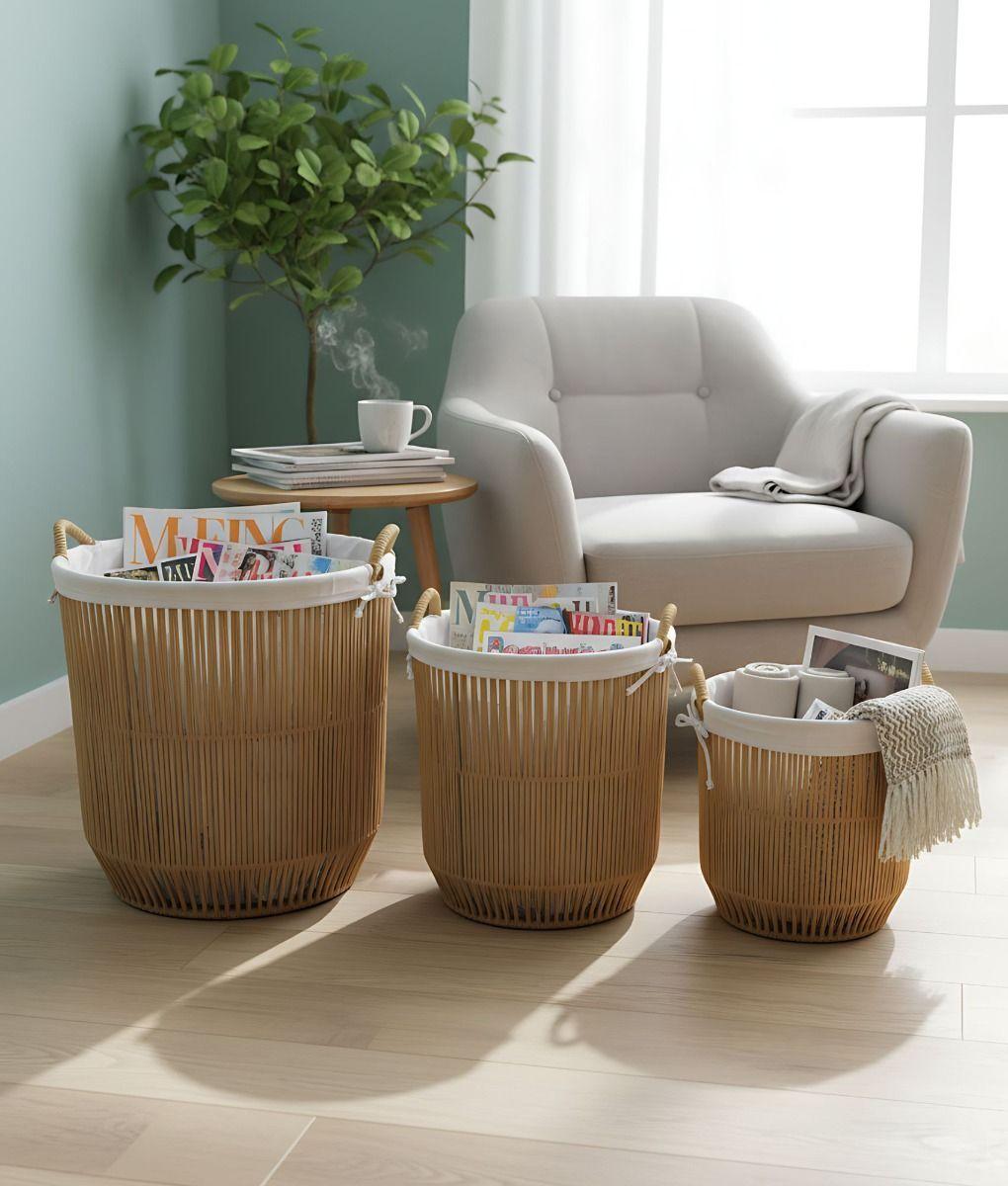 Set 3 Cestos Almacenamiento Decorativos Natural Hogar Jhn-9