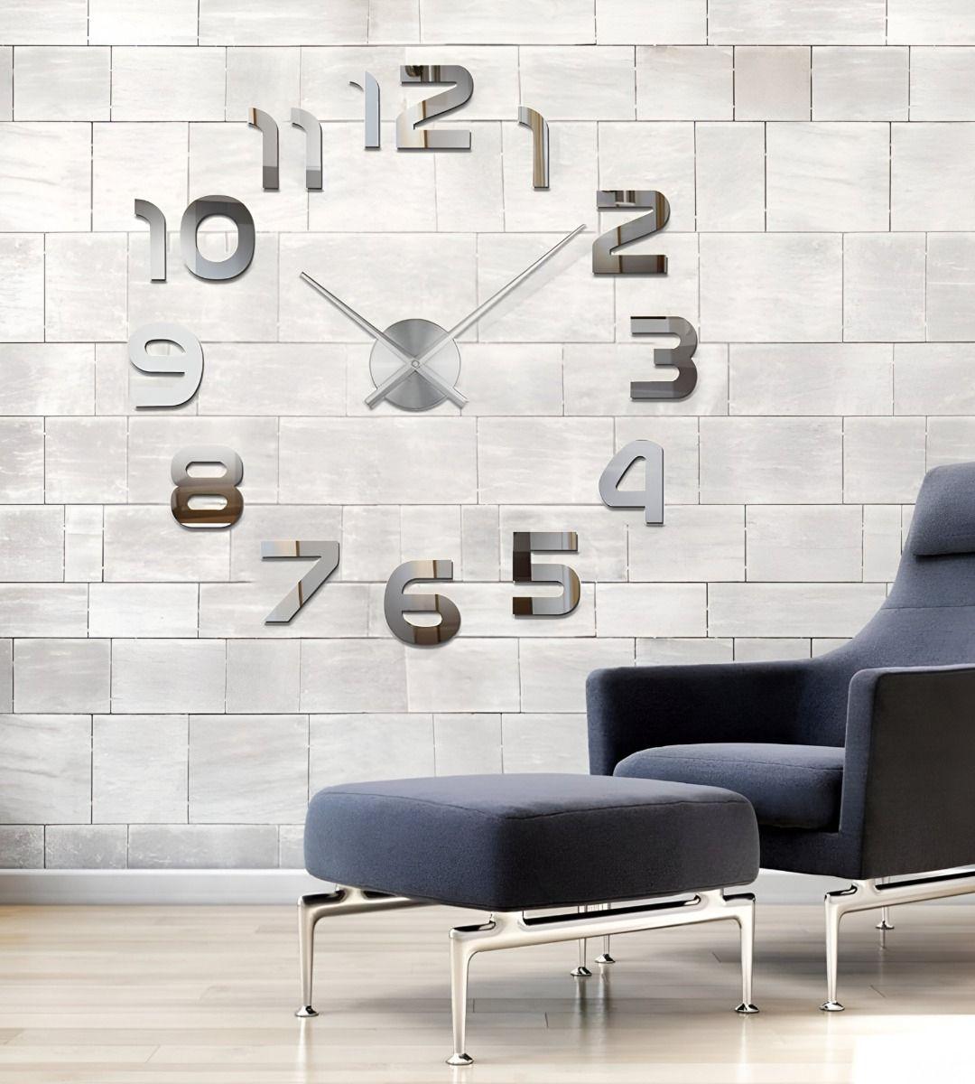 Reloj Para Pared 3D Grande Plateado Gran Diseño Moderno Jhn-5