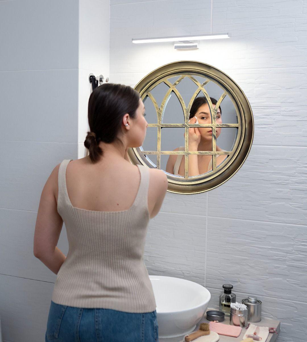 Espejo Decorativo Dorado Circular Ventana Elegante Jhn-2