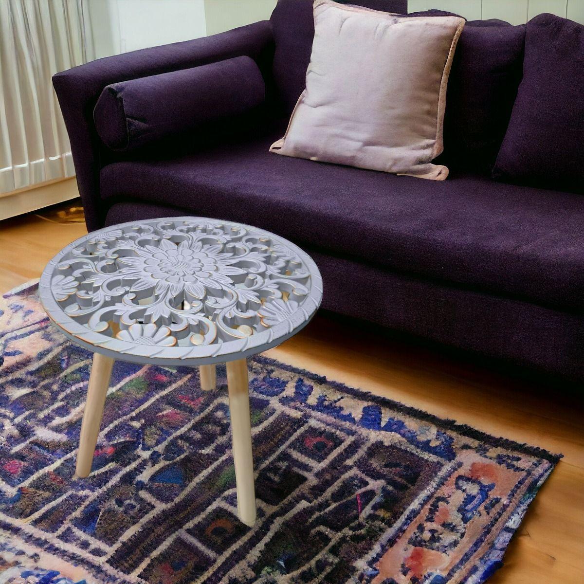 Mesa Auxiliar Redonda Decorativa Mesa Centro Mosaico Jhn-2