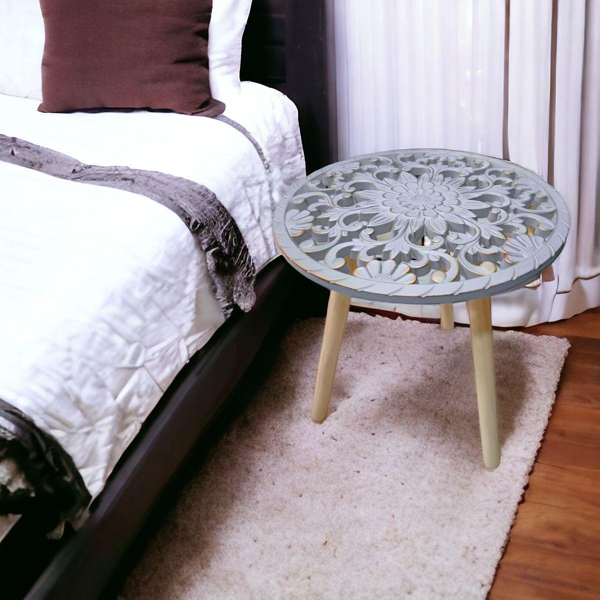 Mesa Auxiliar Redonda Decorativa Mesa Centro Mosaico Jhn-3