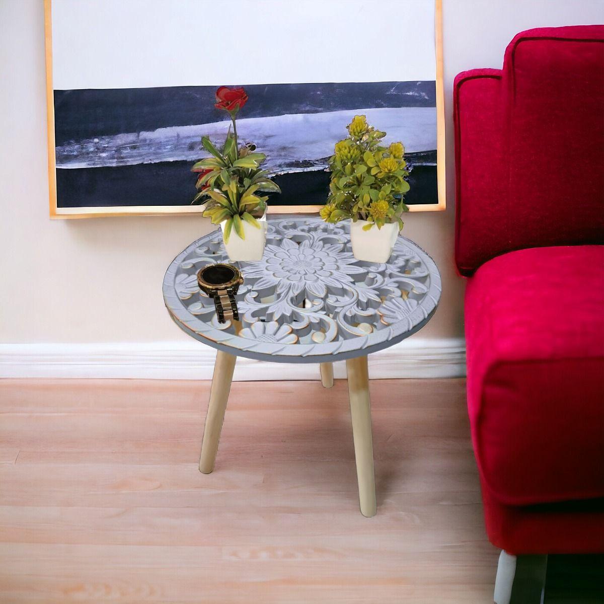 Mesa Auxiliar Redonda Decorativa Mesa Centro Mosaico Jhn-4