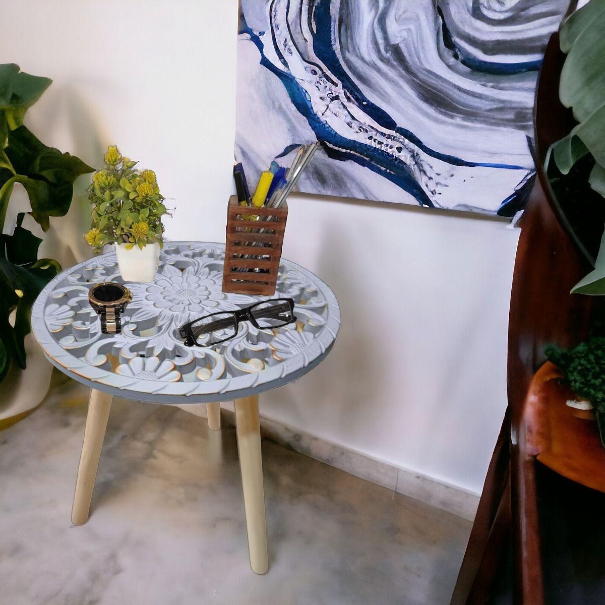 Mesa Auxiliar Redonda Decorativa Mesa Centro Mosaico Jhn-5