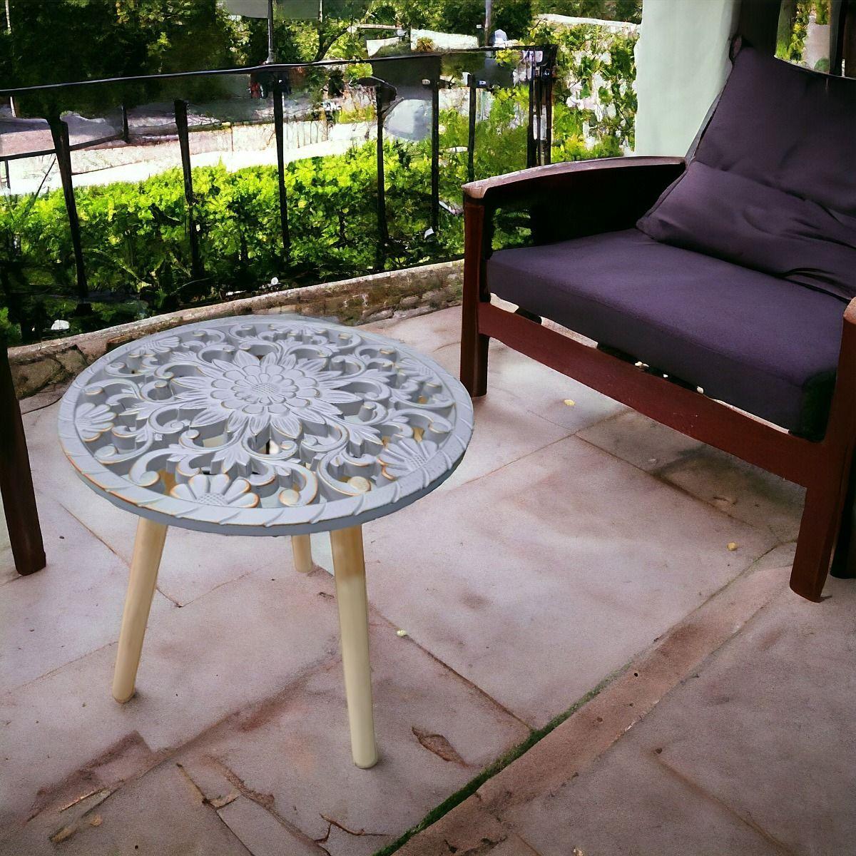 Mesa Auxiliar Redonda Decorativa Mesa Centro Mosaico Jhn-7