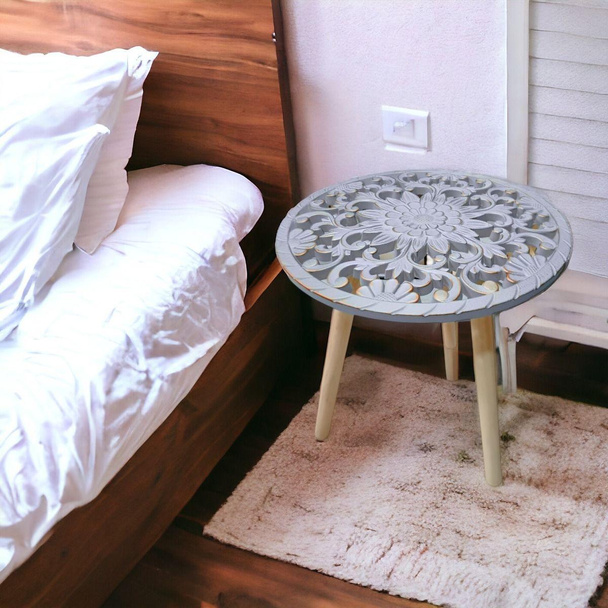 Mesa Auxiliar Redonda Decorativa Mesa Centro Mosaico Jhn-9