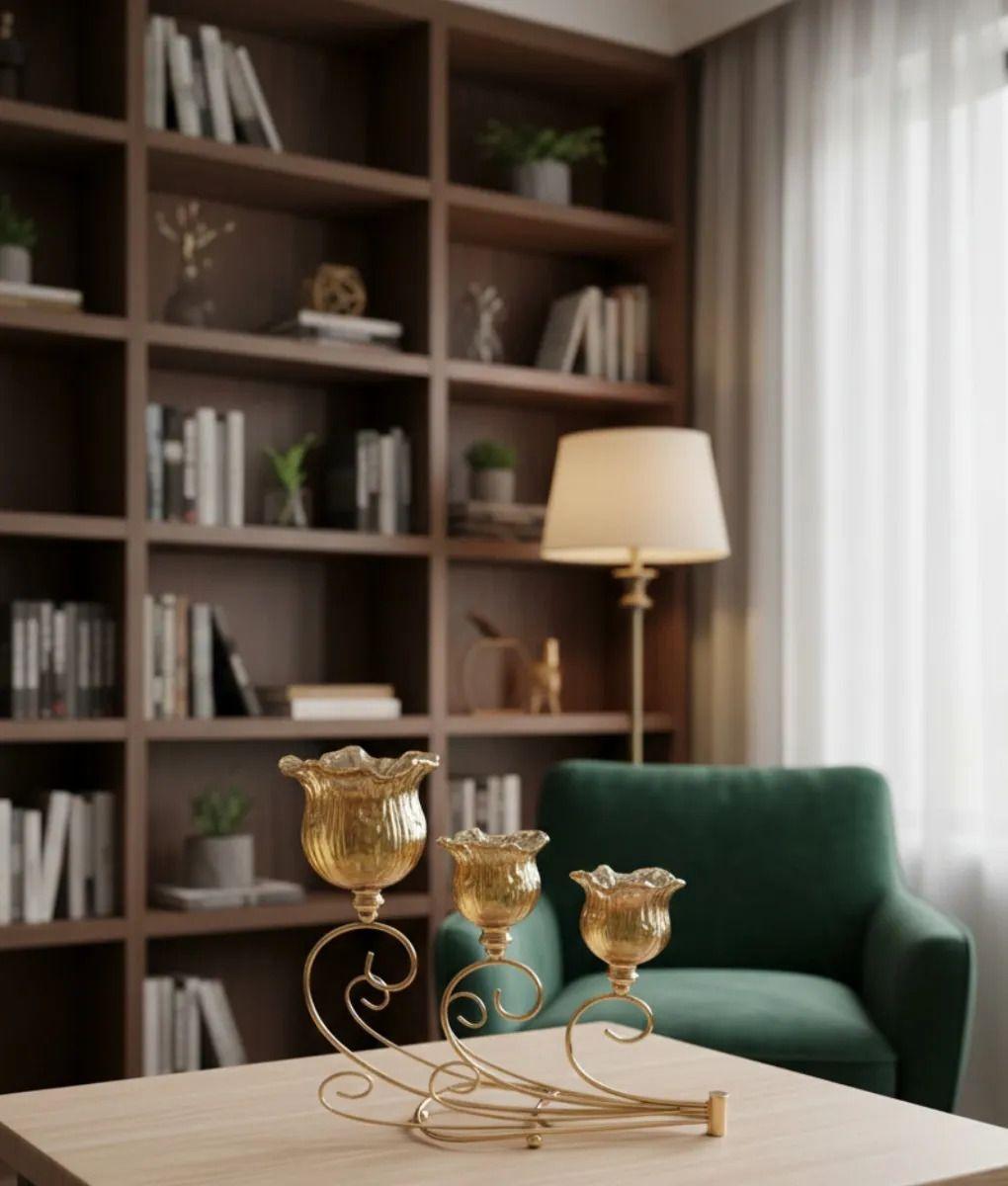 Portavela Triple Estilo Flor Adorno Hogar Decorativo Jhn-6