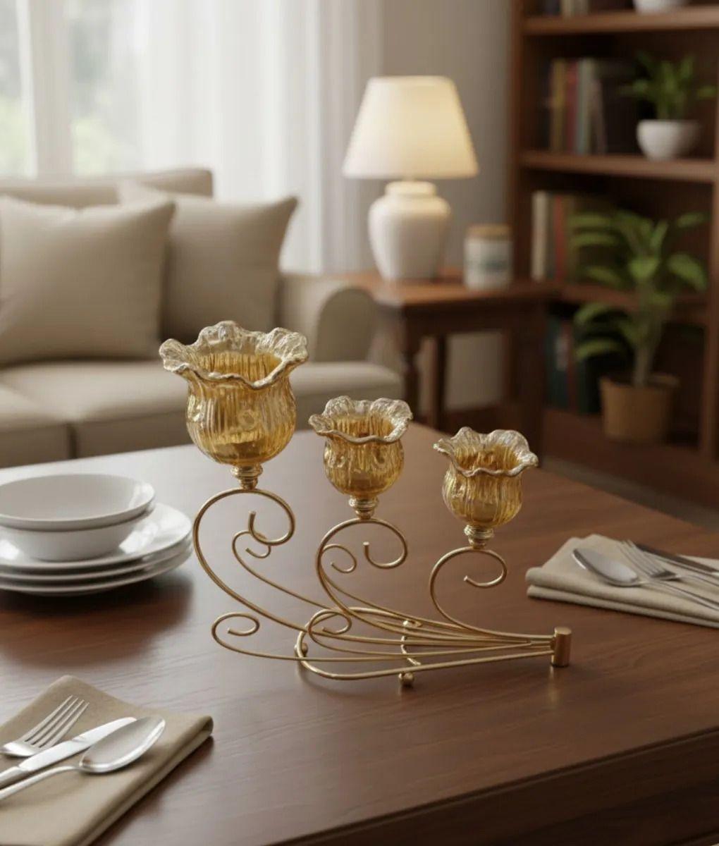 Portavela Triple Estilo Flor Adorno Hogar Decorativo Jhn-7