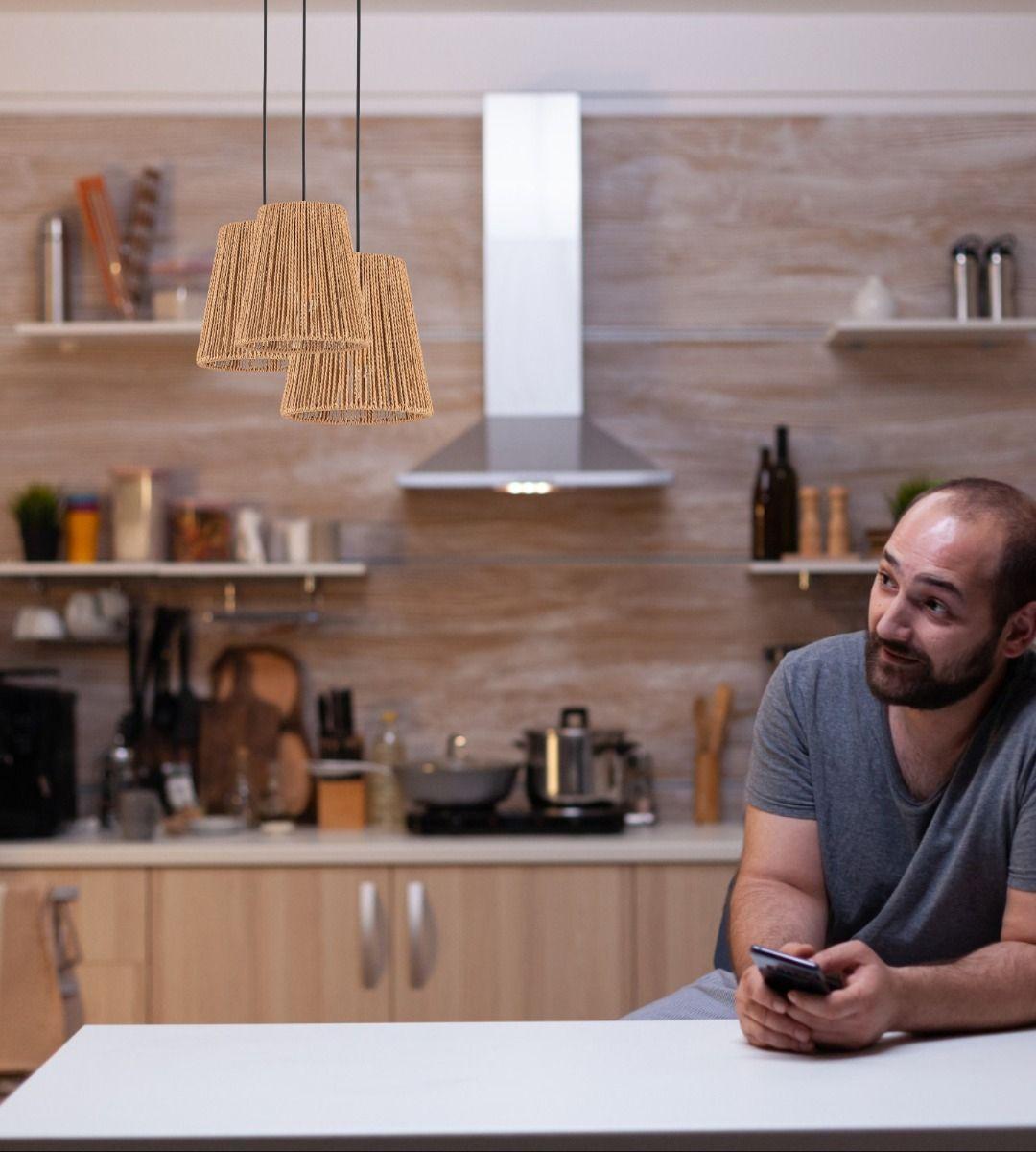 Lámpara Techo Colgante 3 Luces Tejida Estilo Bohemio Jhn-3