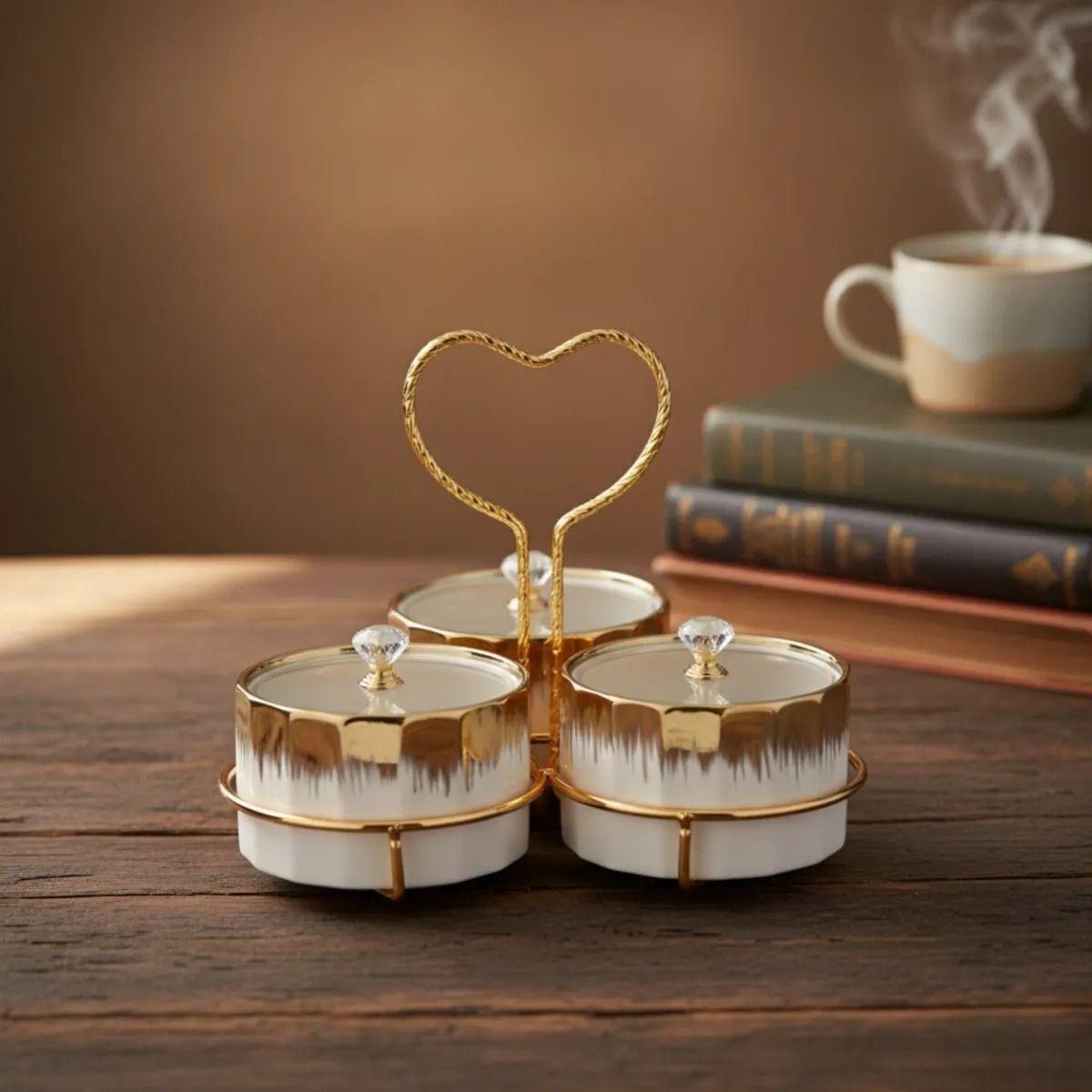 Juego 3 Soporte Snacks Diseño Corazón Elegante Aperitivo Jhn-4