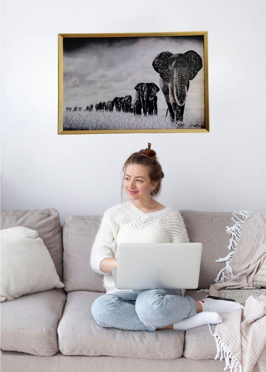 Cuadro Decorativo Mural Manada Elefantes Arte Pared Jhn-3