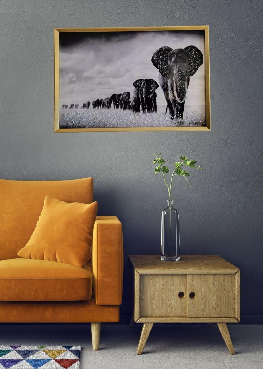 Cuadro Decorativo Mural Manada Elefantes Arte Pared Jhn-6