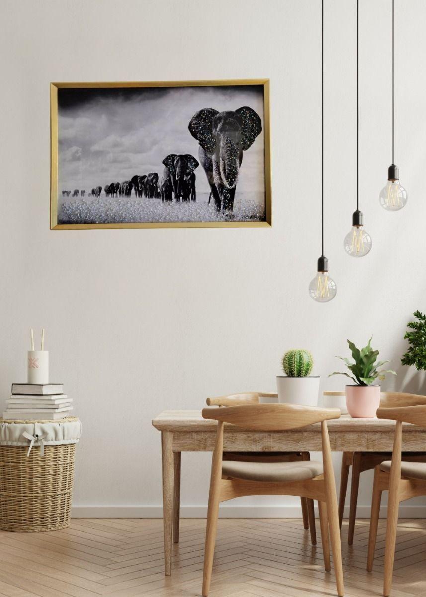 Cuadro Decorativo Mural Manada Elefantes Arte Pared Jhn-7