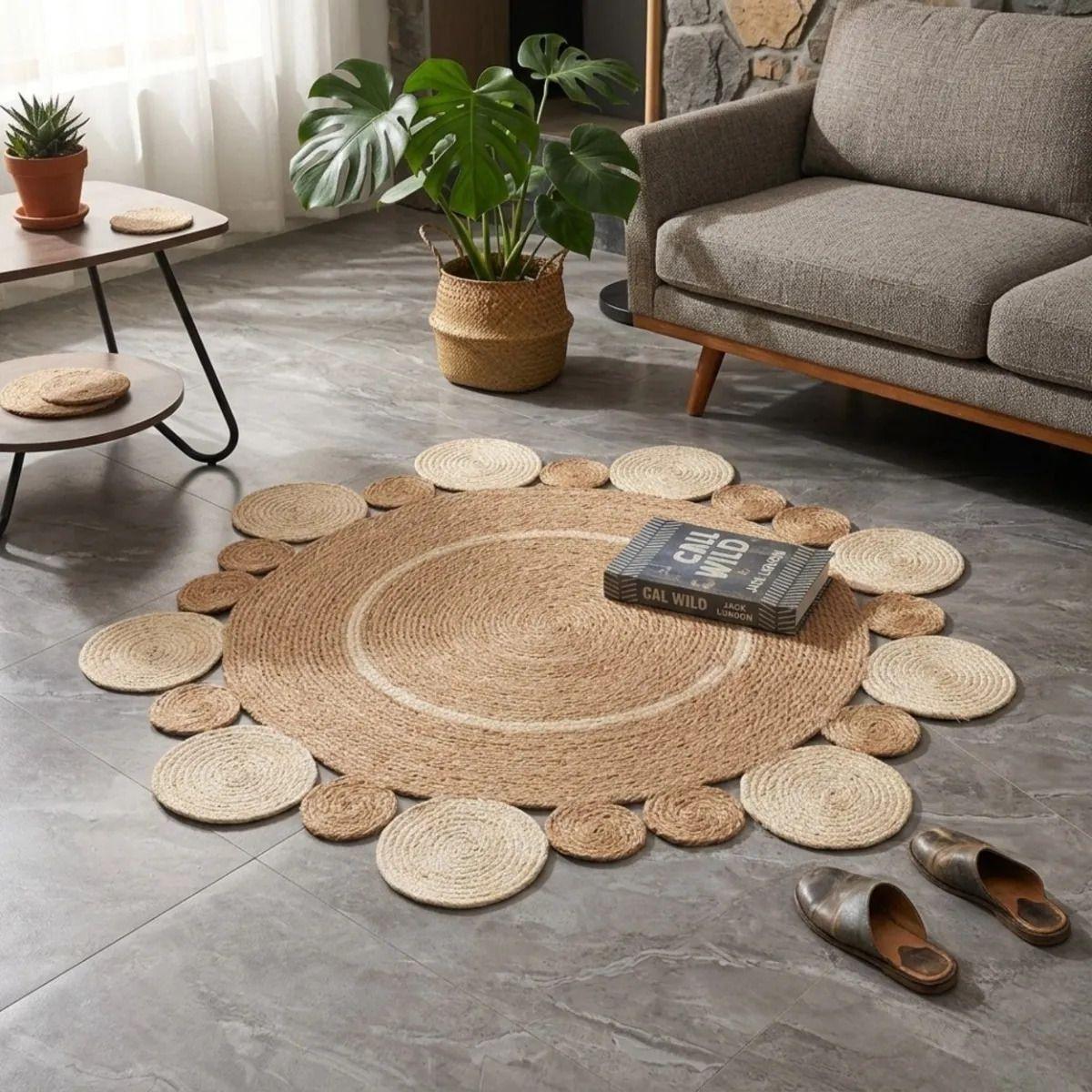 Alfombra Circular Artesanal Bordes Ondulados Rústica ALJ-8
