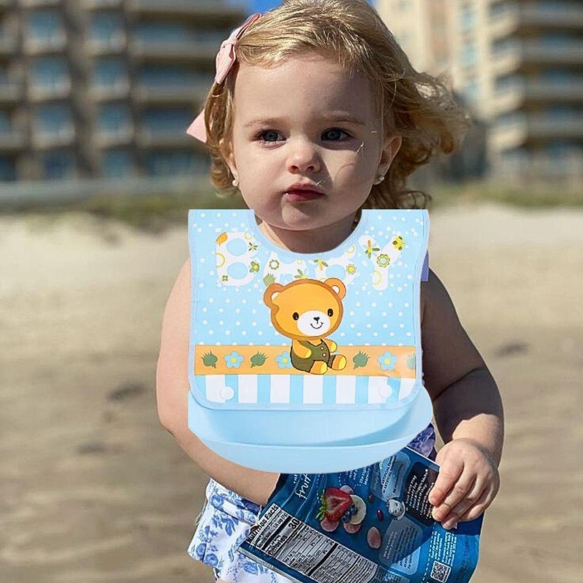 Set 6 Baberos Silicona Con Bandeja Recolectora Bebes Lau-3