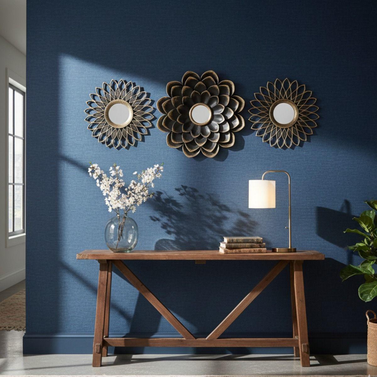 Espejo Pared Floral Conjunto Decorativo 3 Pza Hogar Jhn-6