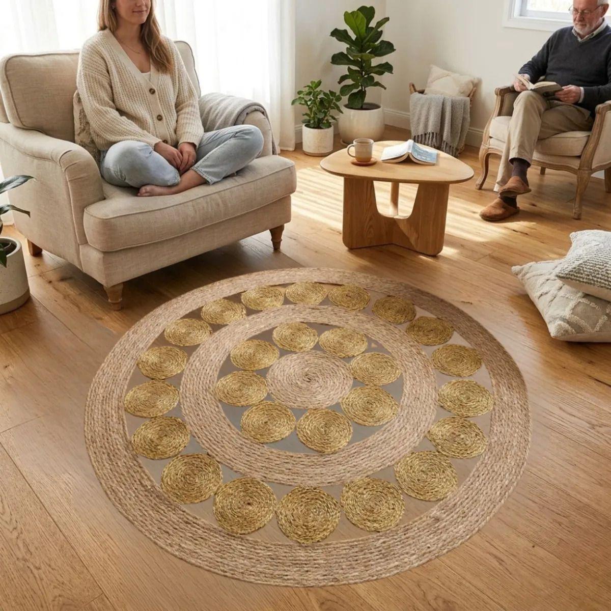Alfombra Decorativa Mosaico Circular Trenzada Elegante ALJ-2
