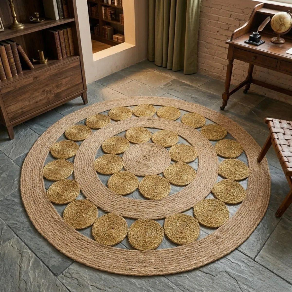 Alfombra Decorativa Mosaico Circular Trenzada Elegante ALJ-6
