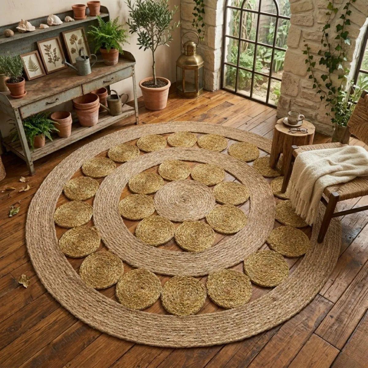 Alfombra Decorativa Mosaico Circular Trenzada Elegante ALJ-7