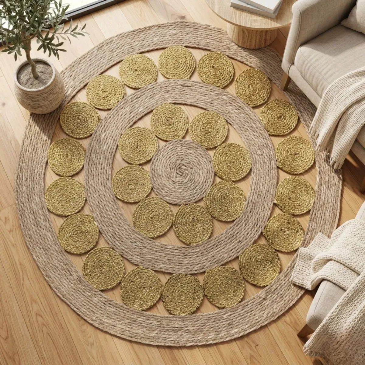 Alfombra Decorativa Mosaico Circular Trenzada Elegante ALJ-9
