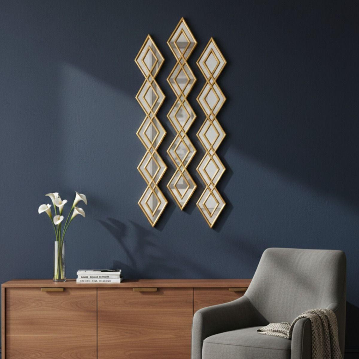 Set 3 Espejo Pared Decorativo Panel Artístico Diamante Jhn-8