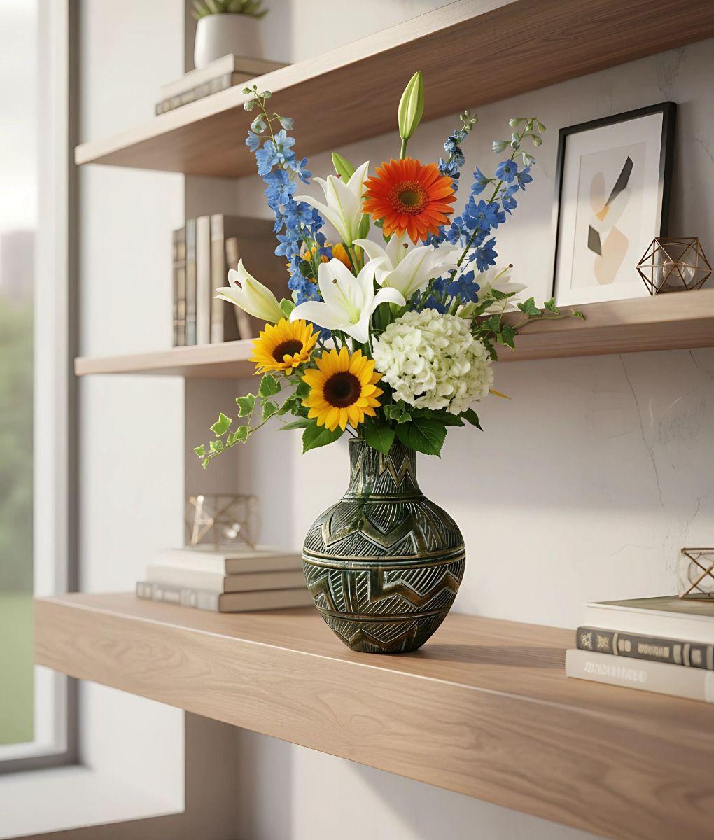 Florero Decorativo Jarrón Adorno Línea Geométrica Hogar Jhn-8