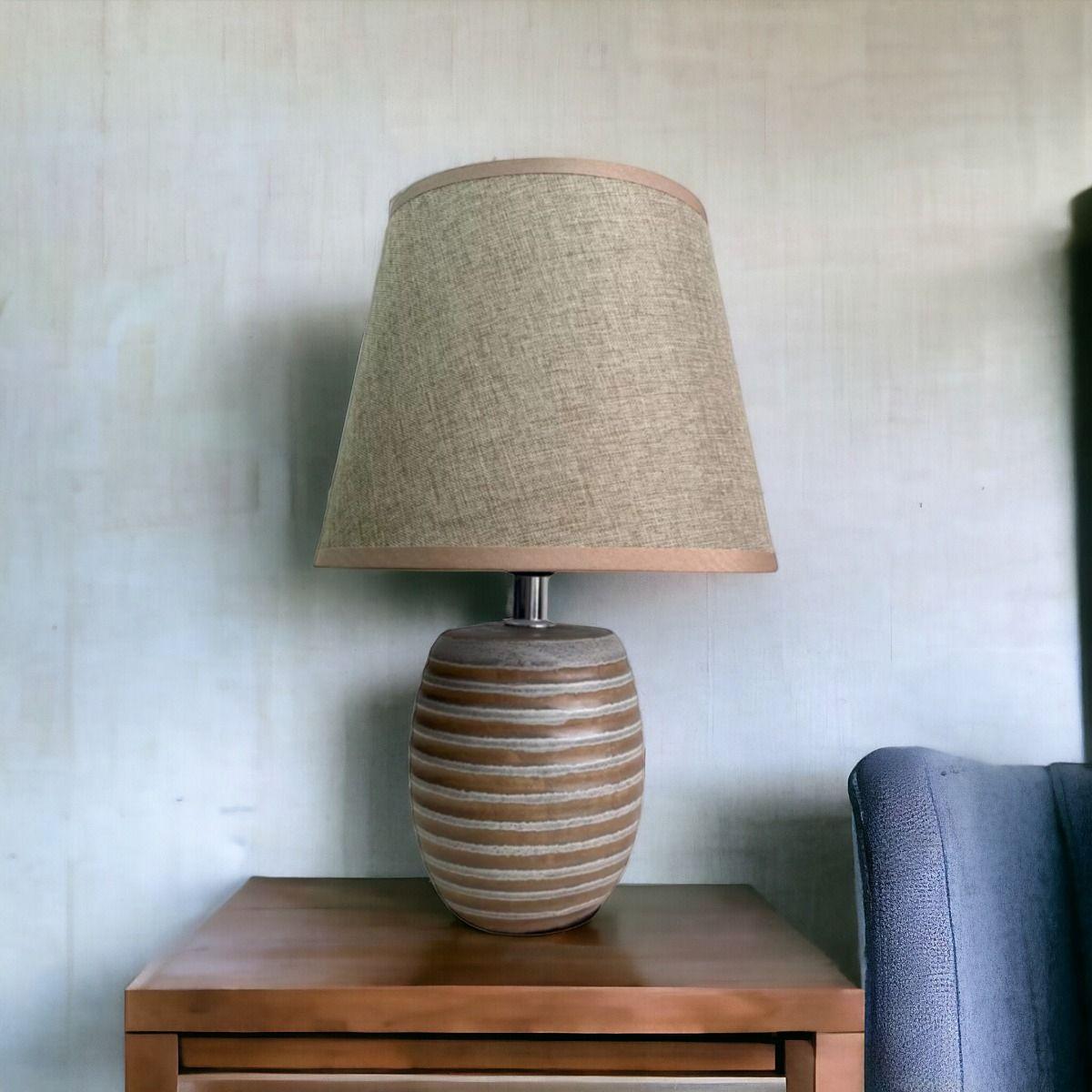 Lámpara Velador Mesa Noche Cerámica Beige Decorativa Jhn-2