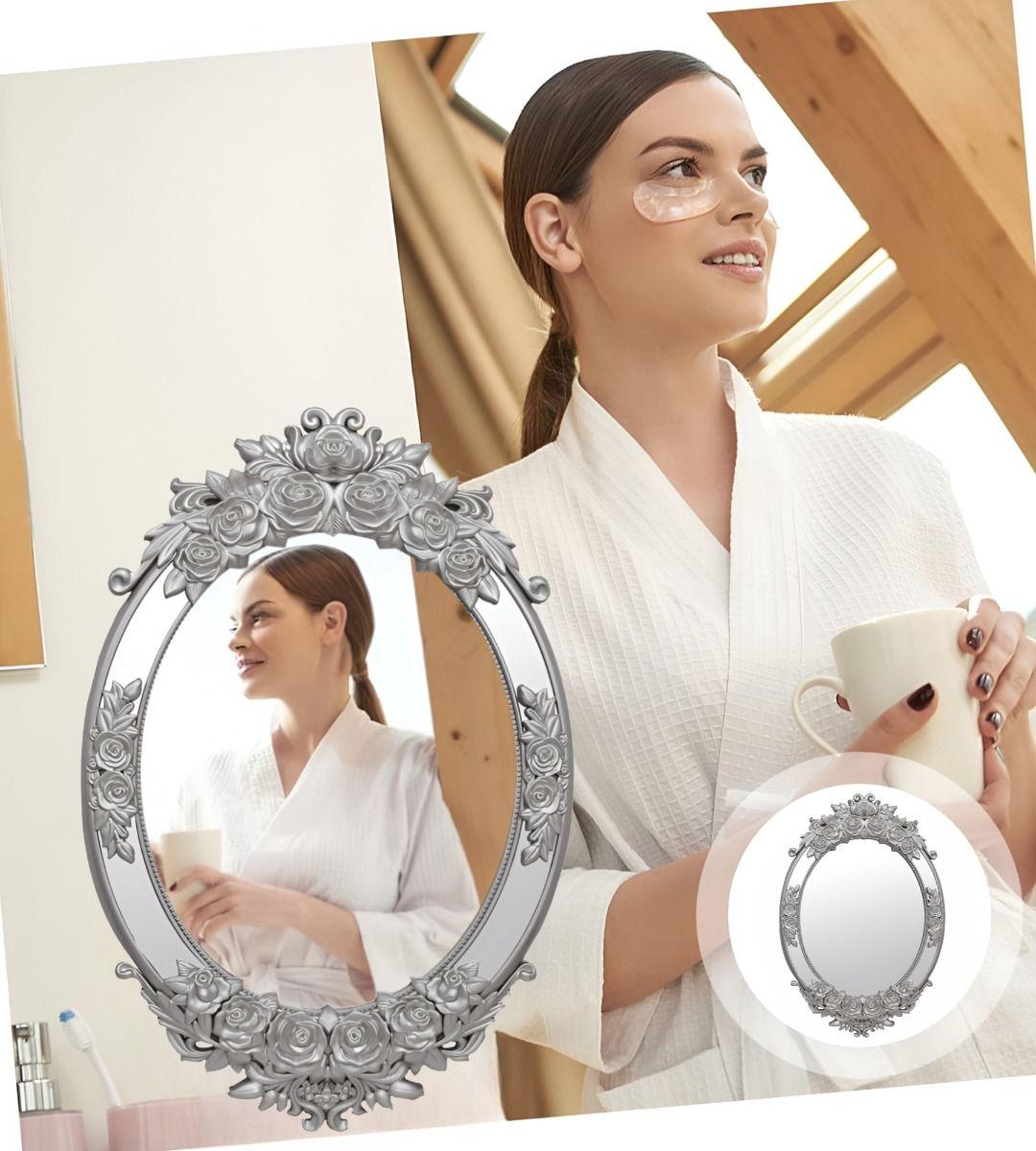 Espejo Pared Ovalado Colgar Decorativo Grande Plateado Jhn-3