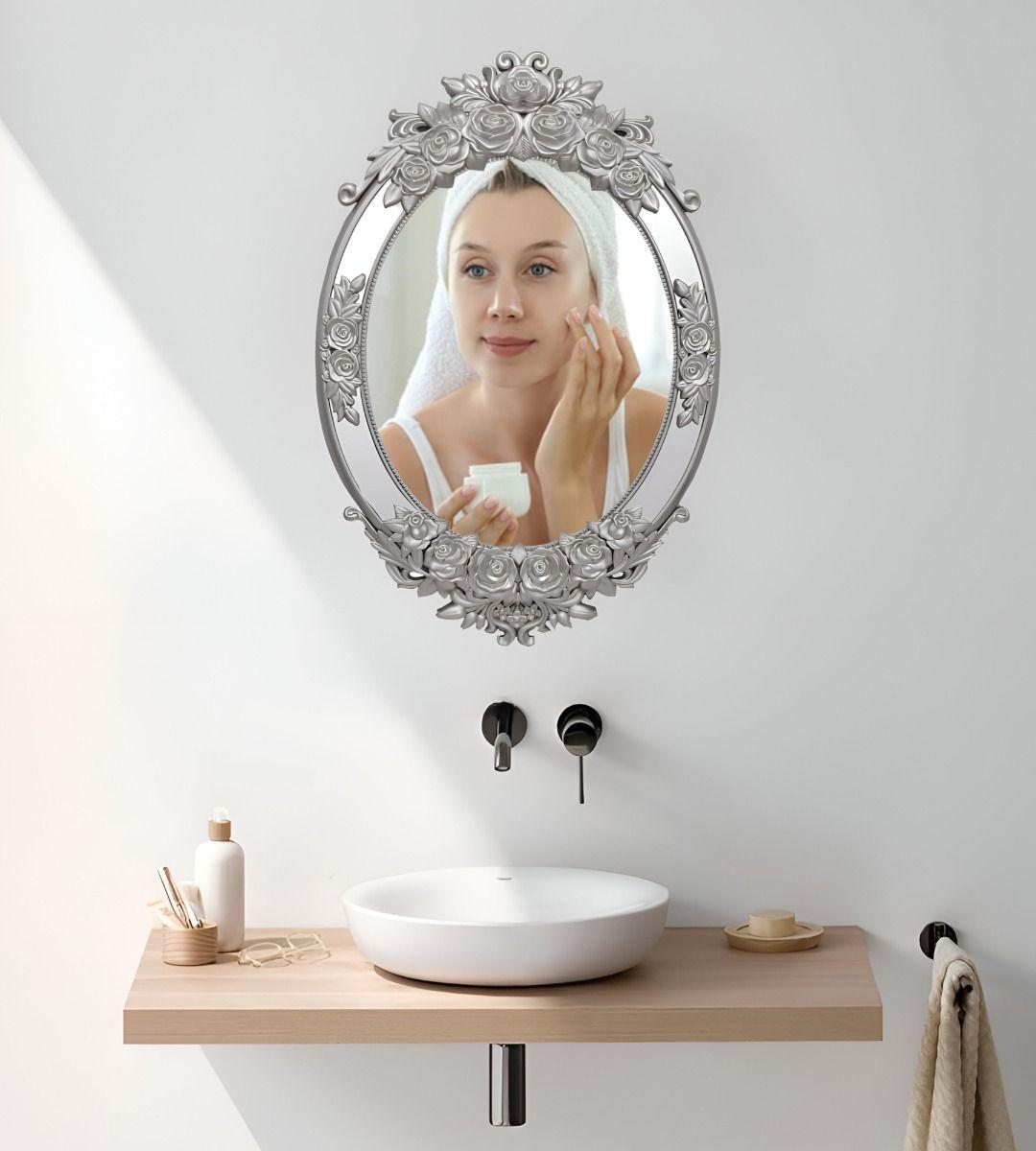 Espejo Pared Ovalado Colgar Decorativo Grande Plateado Jhn-4