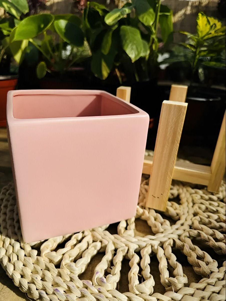 Maceta Cerámica Creativa Nórdica Soporte Madera Jhn-4