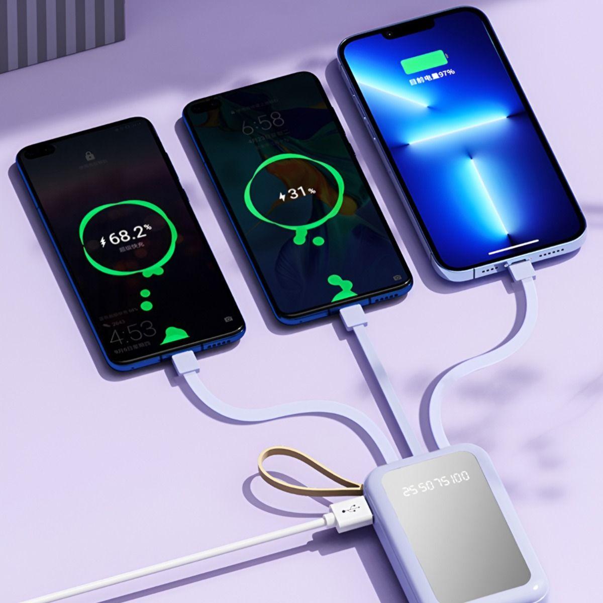 Cargador Inalámbrico Portátil LED Cables integrados 4en1-6