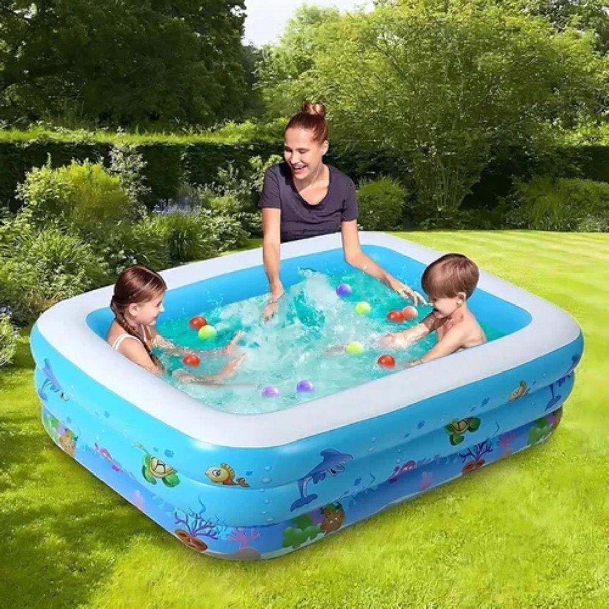 PISCINA INFLABLE RECTANGULAR GRANDE FAMILIAR NIÑOS LAU-8