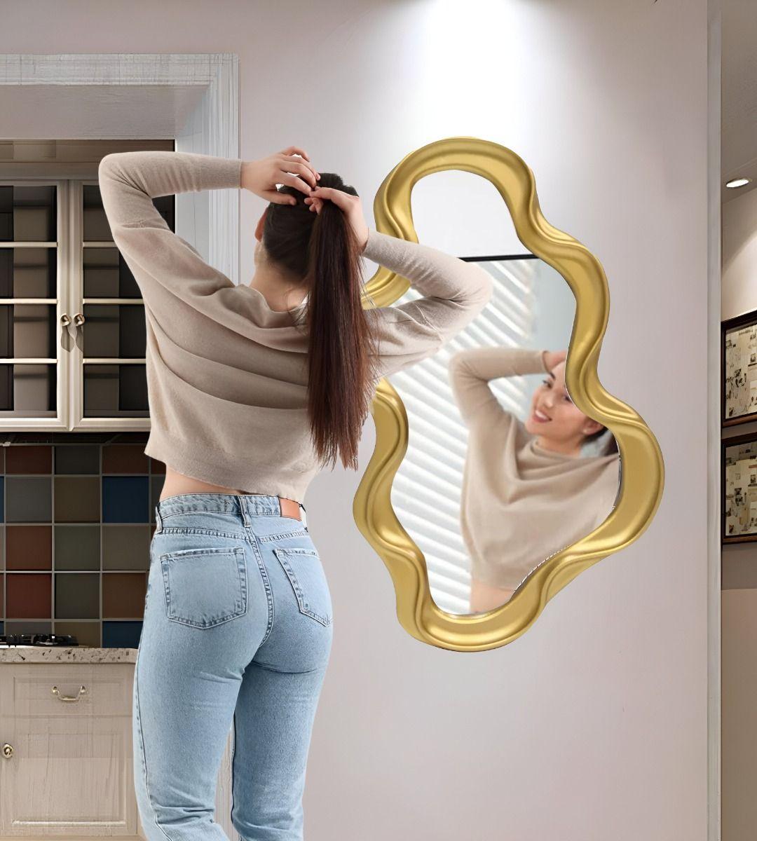 Espejo Pared Moderno Irregular Decorativo Dorado Jhn-2