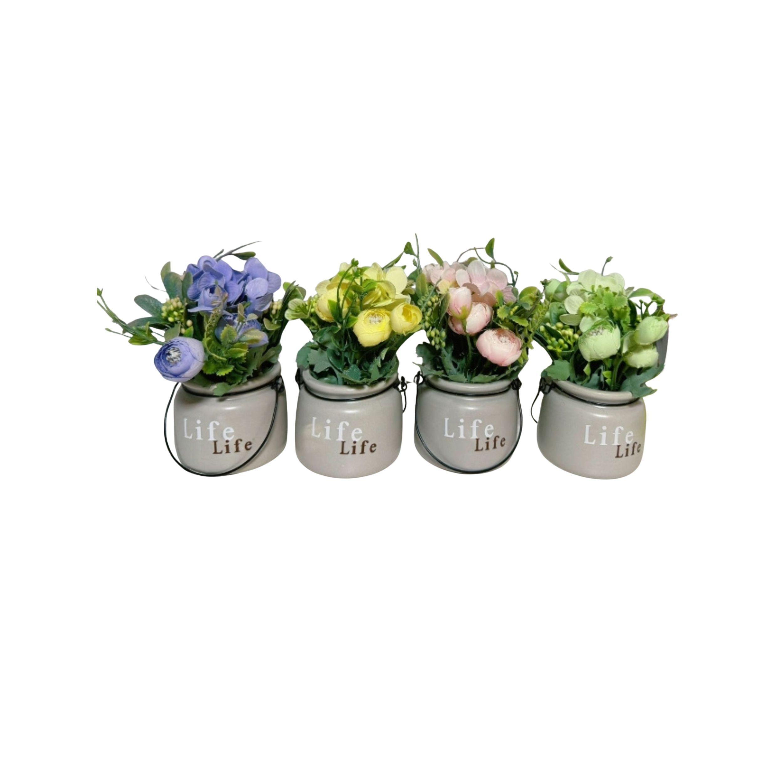 Set 2 Flores Artificiales Maceta Asa Estilo Vintage ALJ-0