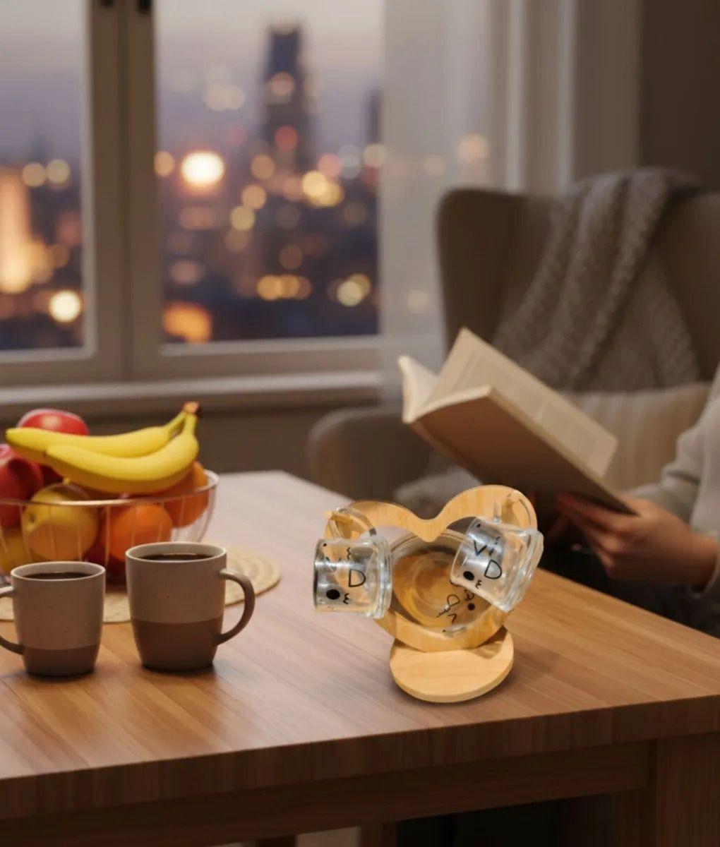 Juego Vajilla Tazas Café Soporte Bambú Diseño Corazón Jhn-6