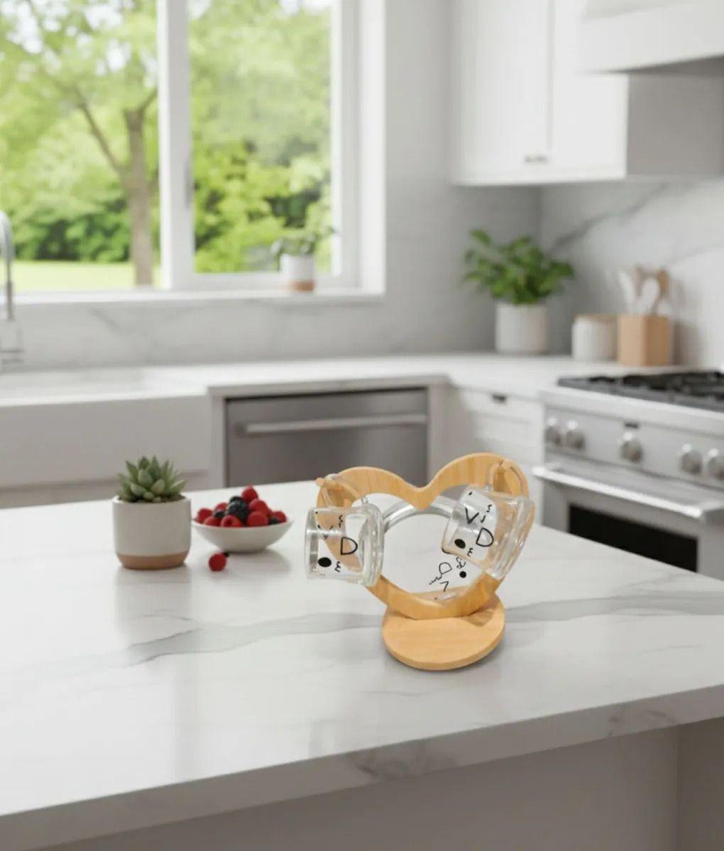 Juego Vajilla Tazas Café Soporte Bambú Diseño Corazón Jhn-7