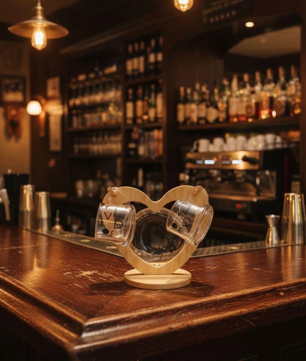 Juego Vajilla Tazas Café Soporte Bambú Diseño Corazón Jhn-9