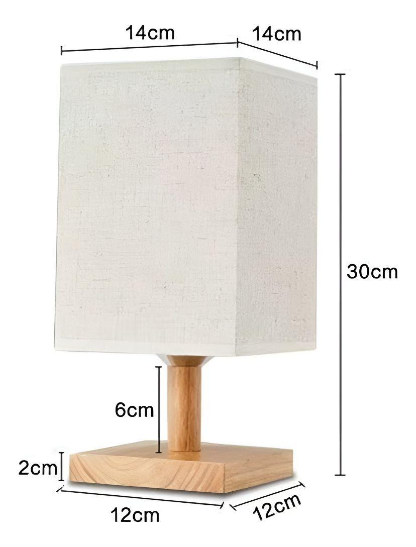 Lámpara Mesa Decorativa Base Madera Cuadrada Beige Jhn-9