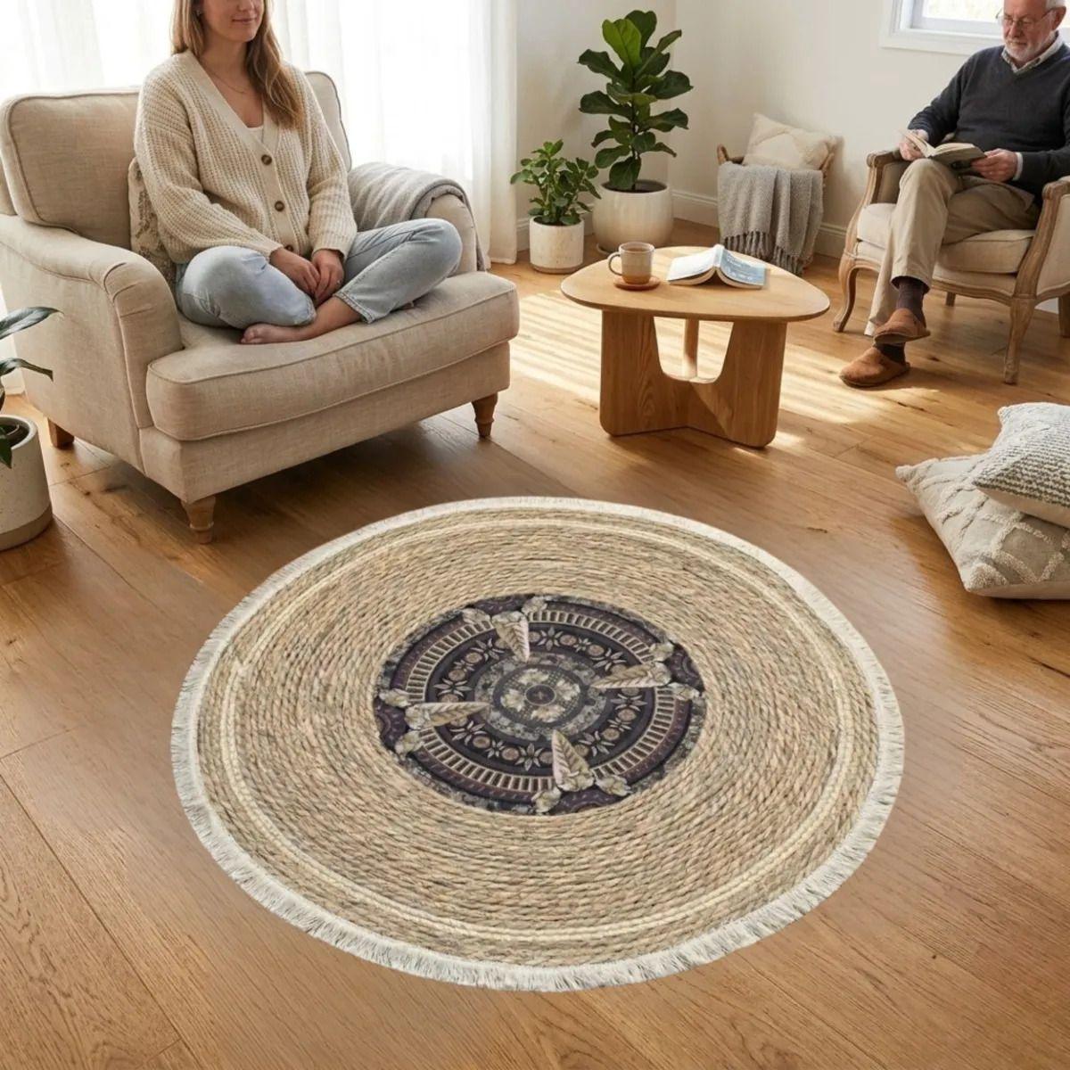 Alfombra Elegante Bohemio Chic Flecos Diseño Medallón ALJ-2