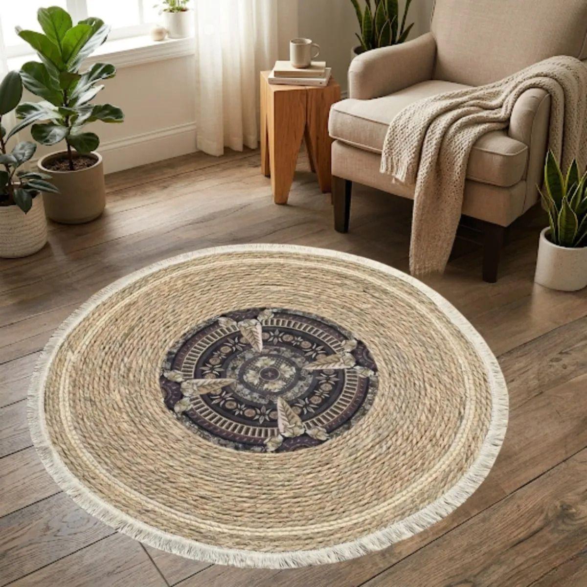 Alfombra Elegante Bohemio Chic Flecos Diseño Medallón ALJ-3