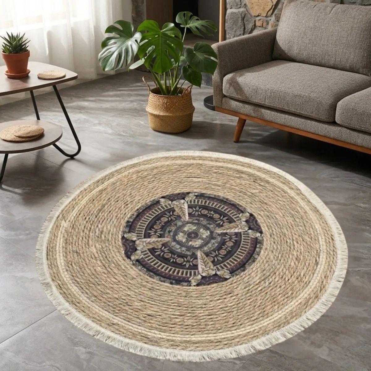 Alfombra Elegante Bohemio Chic Flecos Diseño Medallón ALJ-4